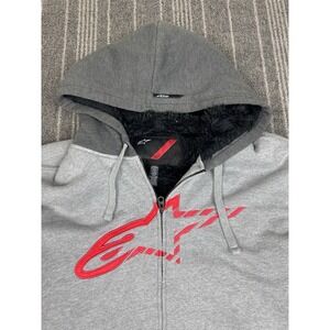 Alpinestars Sweater Mens XL Gray Full ZIp Hoodie Embroidered Vtg Y2K Sherpa Line